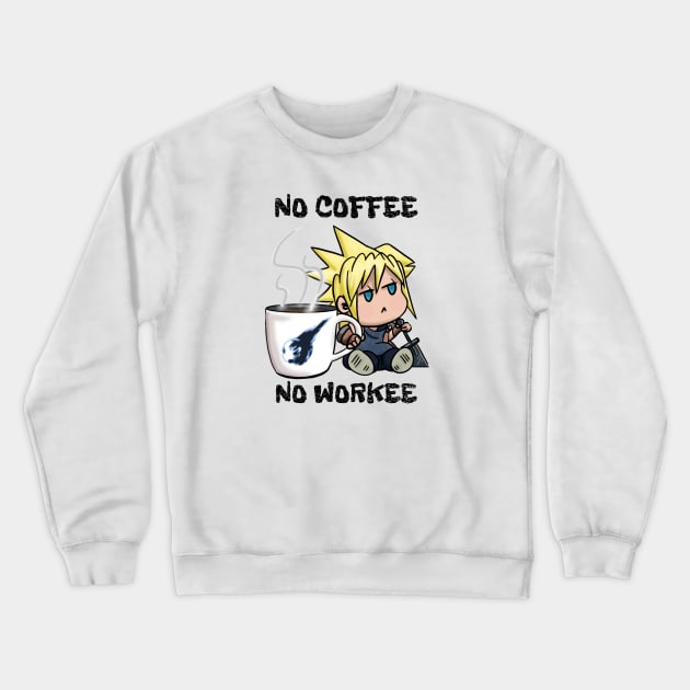 Chibi Cloud Coffee Kawaii Final Fantasy 7 Cloud Strife Crewneck Sweatshirt by Gamers Utopia